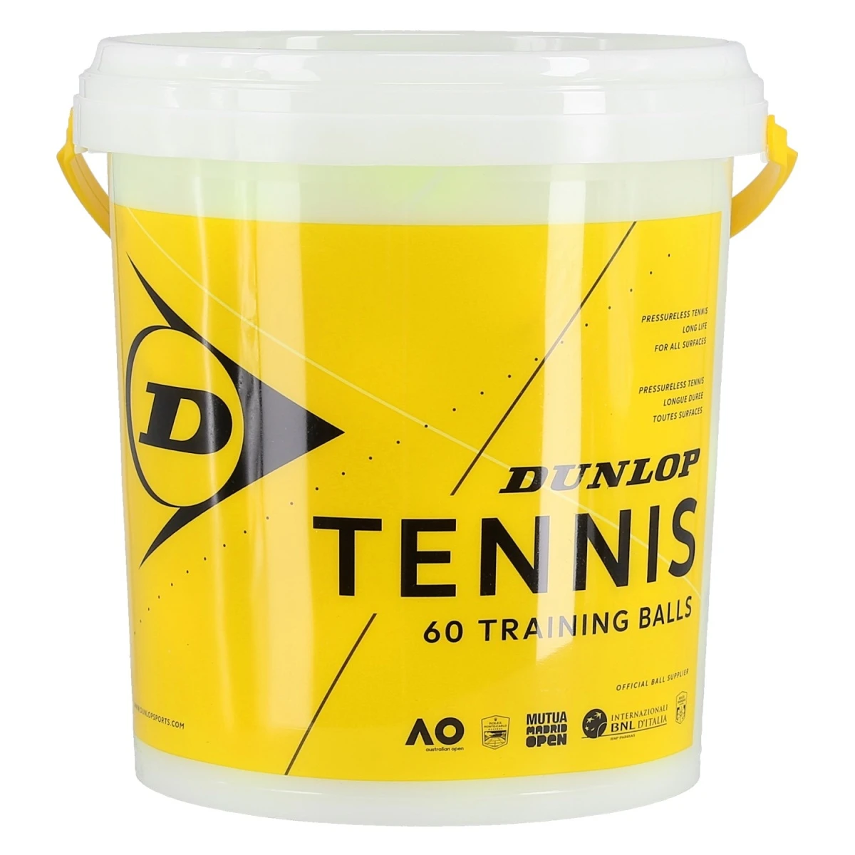 Dunlop Tennisbälle Training (drucklos) Gelb 60er Inkl. Eimer 3 Dunlop Tennisbälle Training (drucklos) Gelb 60er Inkl. Eimer