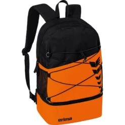 Erima Rucksack Six Wings - Multifunktionsrucksack Mit Doppel-Reißverschluss - Orange/schwarz