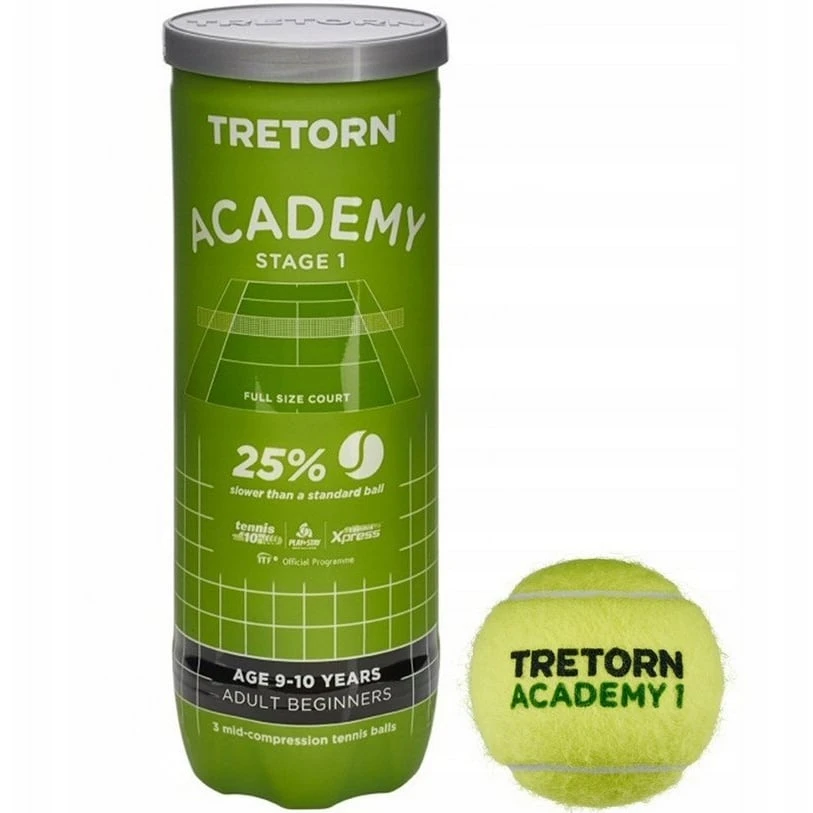 Tretorn Methodikbälle Stage 1 Academy (grüner Punkt) Gelb Dose 3er